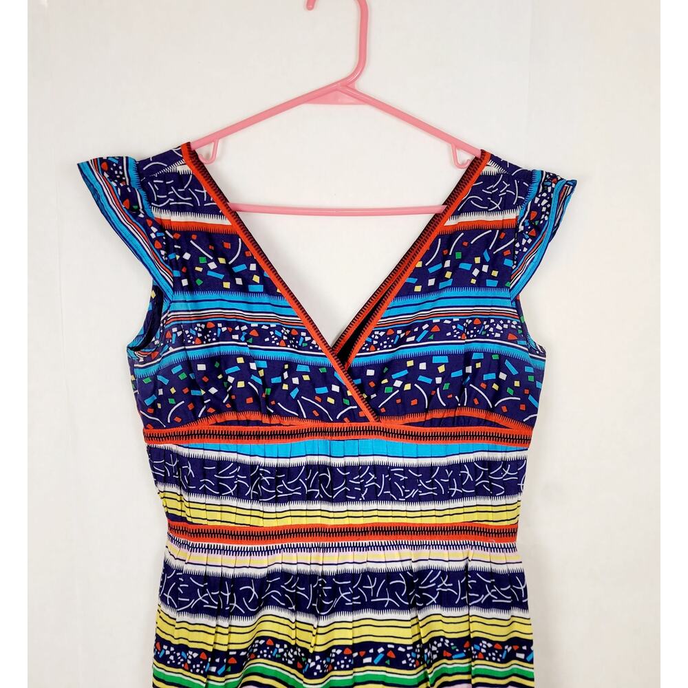 Marc Jacobs blue striped mixed print Vneck cotton dress Size 6 Boho Designer - Picture 4 of 11